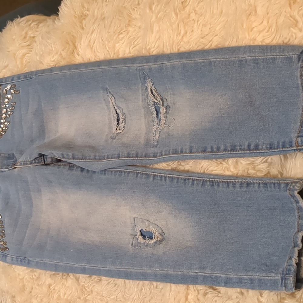 7 for all mankind distressed girls stretch denim jeans size 7 - Picture 8 of 10